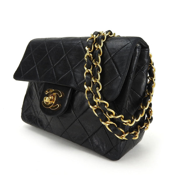 Chanel Shoulder Bag Matelasse Lambskin Black Chain Coco Mark Women's CHANEL