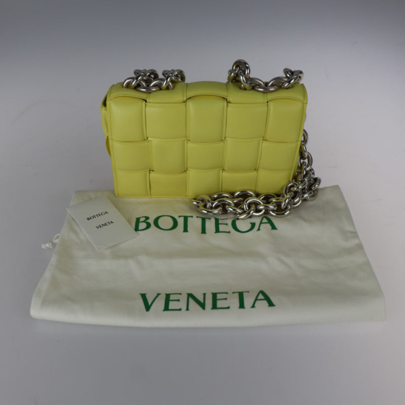 BOTTEGA VENETA Bottega Veneta chain cassette shoulder bag 631421 lambskin yellow silver hardware intrecciato