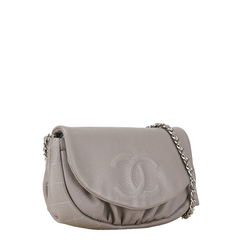 Chanel Coco Mark Half Moon Shoulder Bag Grey Silver Leather Women's CHANEL