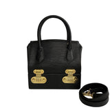 FENDI Logo Metal Fittings Epi Leather Genuine 2way Handbag Vanity Bag Makeup Box Shoulder Black 25747