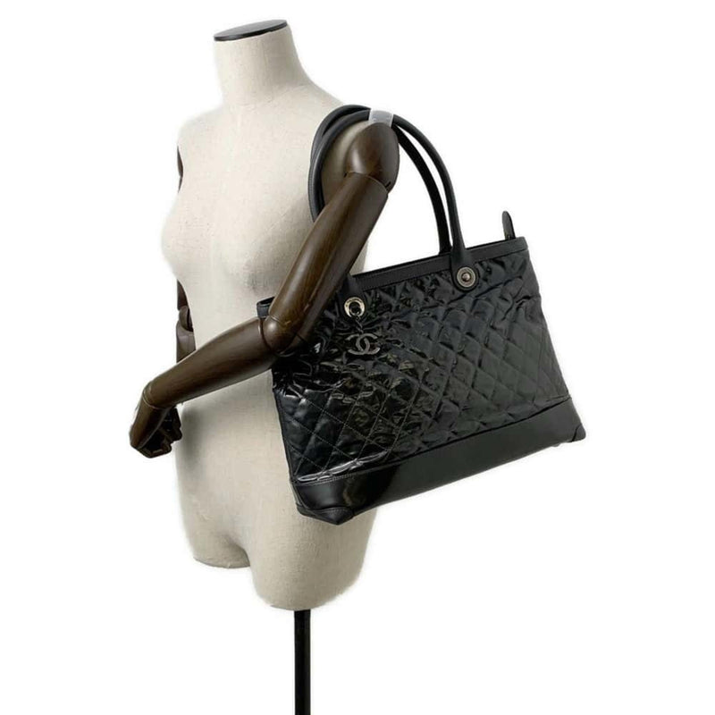 Chanel Tote Bag Matelasse Coco Mark Patent CHANEL Black