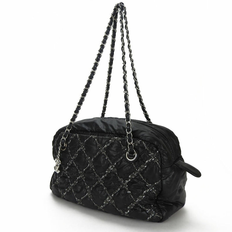 CHANEL Chain Handbag Paris Vizance No. 14 Coco Mark Shoulder Matelasse Nylon Black Tote shoulder bag coco logo black