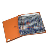 HERMES H Ecoce Stole Blue Gray Orange Scarf Muffler Haori Knee Hanging Large Gingham Check Ladies Men's Unisex Wrapping