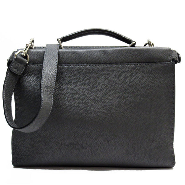 FENDI Handbag Shoulder Bag Peekaboo Fit Leather Grey Men's 7V06-8KL w0581g