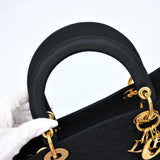 Christian Dior Lady Cannage Handbag Tote Quilted Canvas Black