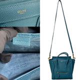 CELINE Luggage Nano Leather 2way Shoulder Bag Handbag Green 66007