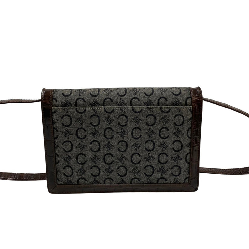 CELINE C macadam pattern logo metal fittings leather genuine wool mini shoulder bag pochette brown gray