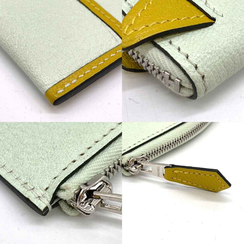 Hermes Wallet Paddock White x Yellow Wallet/Coin Case Coin Purse Horse Serie Women's Chevre Leather HERMES