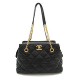 CHANEL Chain Tote Bag Leather Women's Black