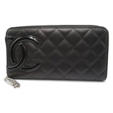 CHANEL Cambon Round Long Wallet Black enamel Calfskin (cowhide) A50078