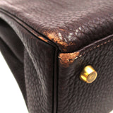 HERMES Kelly 35 Brown Chocolat Fjord leather Calfskin (cowhide)