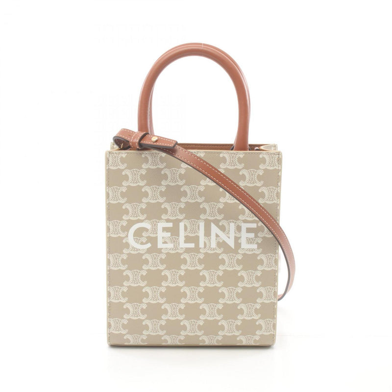 CELINE Vertical Cabas Triomphe Handbag Bag Coated Canvas Leather Women's Beige Brown 194372