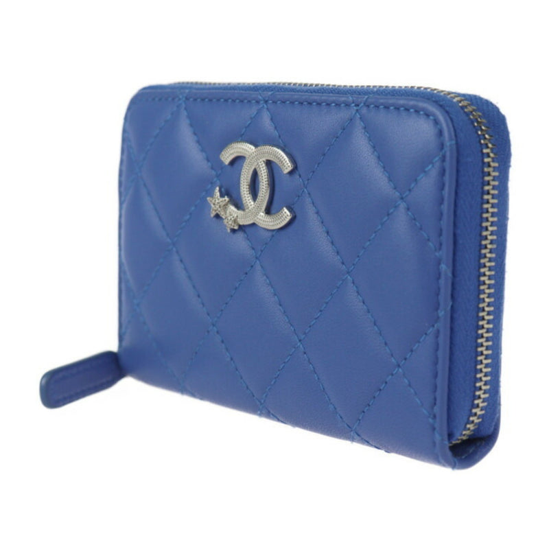 CHANEL Chanel Wallet Cocostar Wallet/Coin Case AP3728 Lambskin Blue Round Quilted Coin Purse