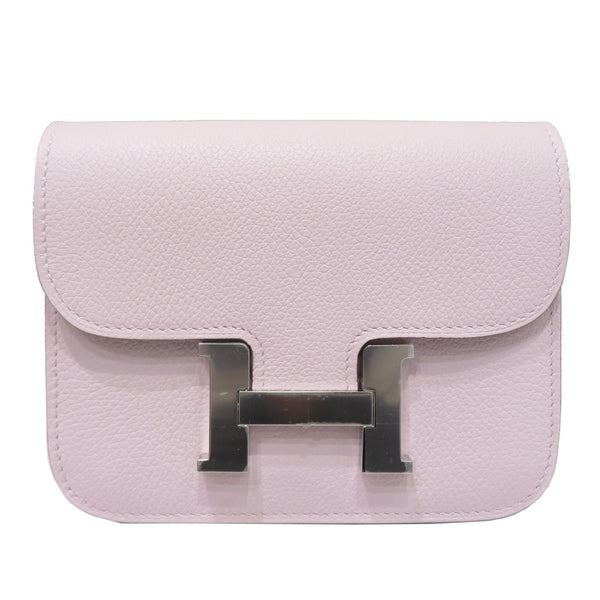 HERMES Constance wallet, coin case, mauve pale/silver hardware, evercolor, B stamp, men's, women's, compact