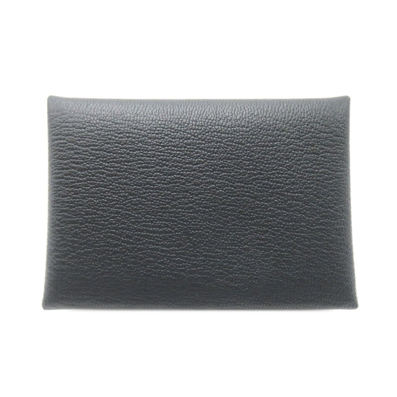 Hermes Calvi Duo Business Card Holder/Card Case Leather Chevre Men's Women's Gray Black