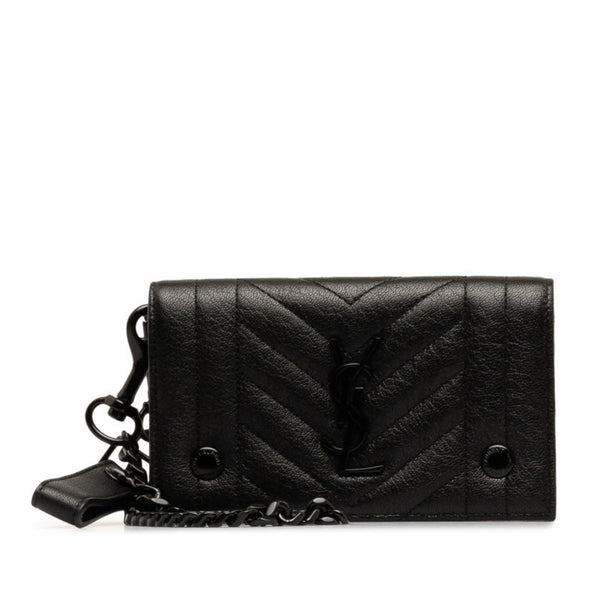 Saint Laurent YSL V-stitch shoulder bag chain wallet black leather women's SAINT LAURENT