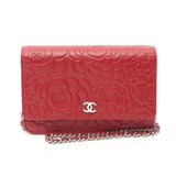 CHANEL Camellia Shoulder Bag, Lambskin, Women's, Red, 7421