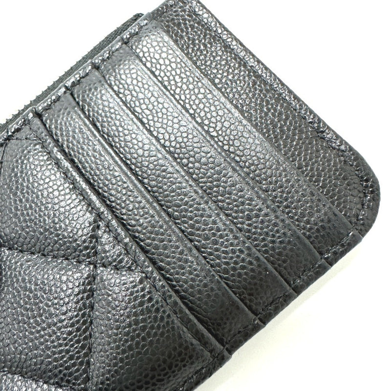 CHANEL AP2570 Coco Mark Matelasse Classic Zip Business Card Holder/Card Case Wallet/Coin Caviar Skin Women's Black