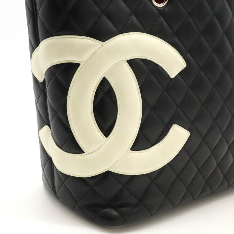 CHANEL Cambon Line Coco Mark Large Tote Shoulder Bag Soft Calfskin Black White A25169