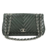 CHANEL Shoulder Bag V Stitch x Matelasse Leather Dark Green Silver Women's e58881a