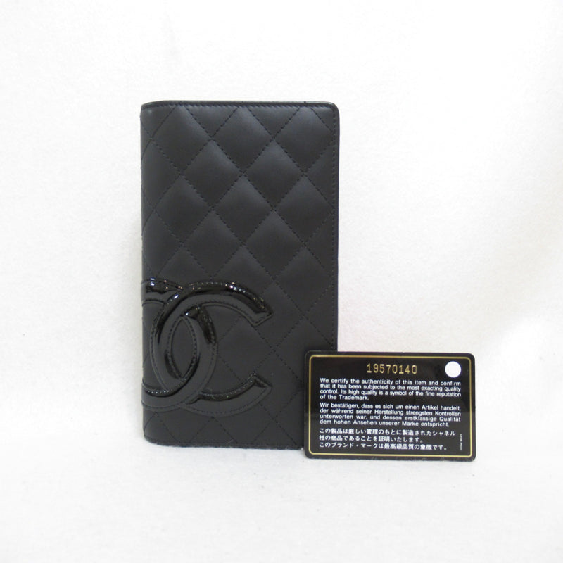 CHANEL Cambon Zip Long Wallet Black enamel Calfskin (cowhide)