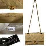 CHANEL Chanel Matelasse Double Flap 25cm Leather Chain Handbag Beige 14514