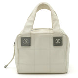 CHANEL Chocolate Bar Coco Mark Handbag Boston Bag Leather White