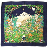 Hermes Carré 90 SICHLIAN Sicilian Animal Sichuan Silk Navy Scarf Muffler Blue