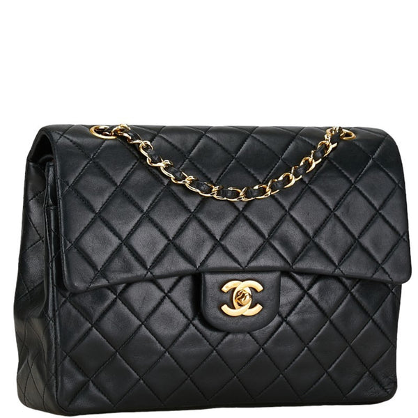 Chanel Matelasse 25 Coco Mark Double Flap Chain Shoulder Bag Black Lambskin Women's CHANEL