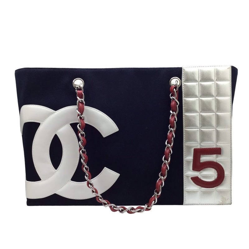 CHANEL No.5 Chain Tote Bag Number Five Navy A18644 Handbag Shoulder Chocolate Bar Lessons Beach Eco Women's