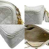 CHANEL Shoulder Bag Matelasse Coco Mark Caviar Leather Metal Off-White Gold Women's z1096