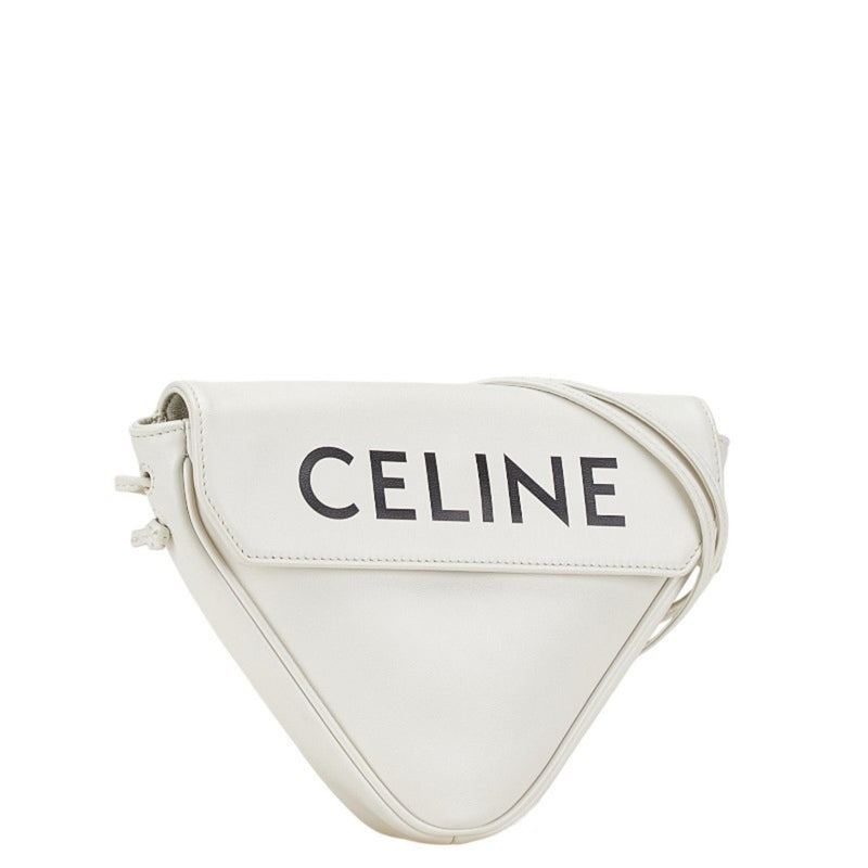 CELINE Printed Triangle Shoulder Bag 195903DCS White Leather Women's