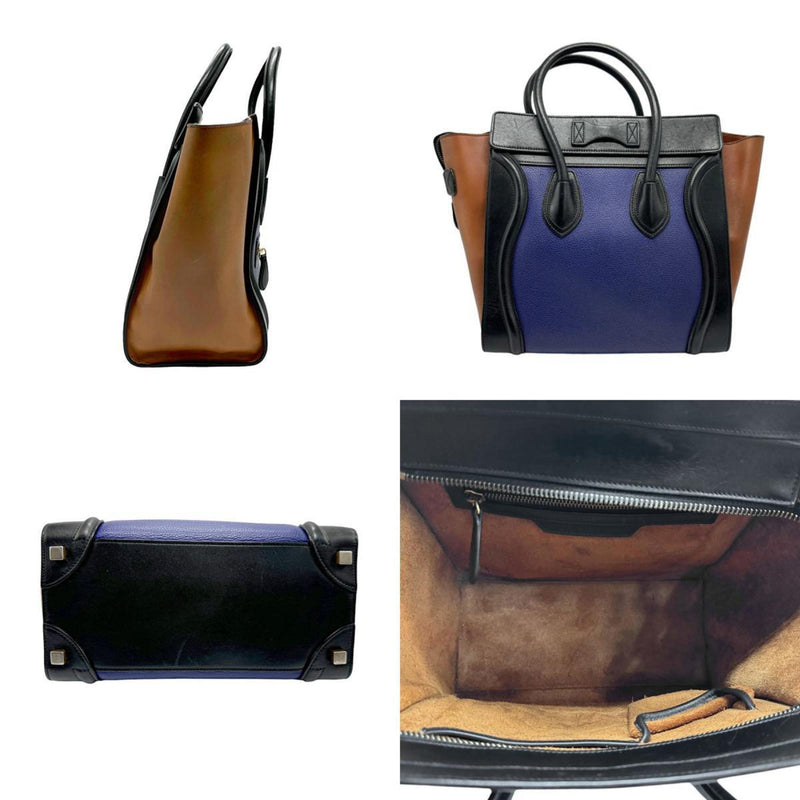 CELINE Handbag Luggage Micro Shopper Leather Blue x Black Brown Women's n0561