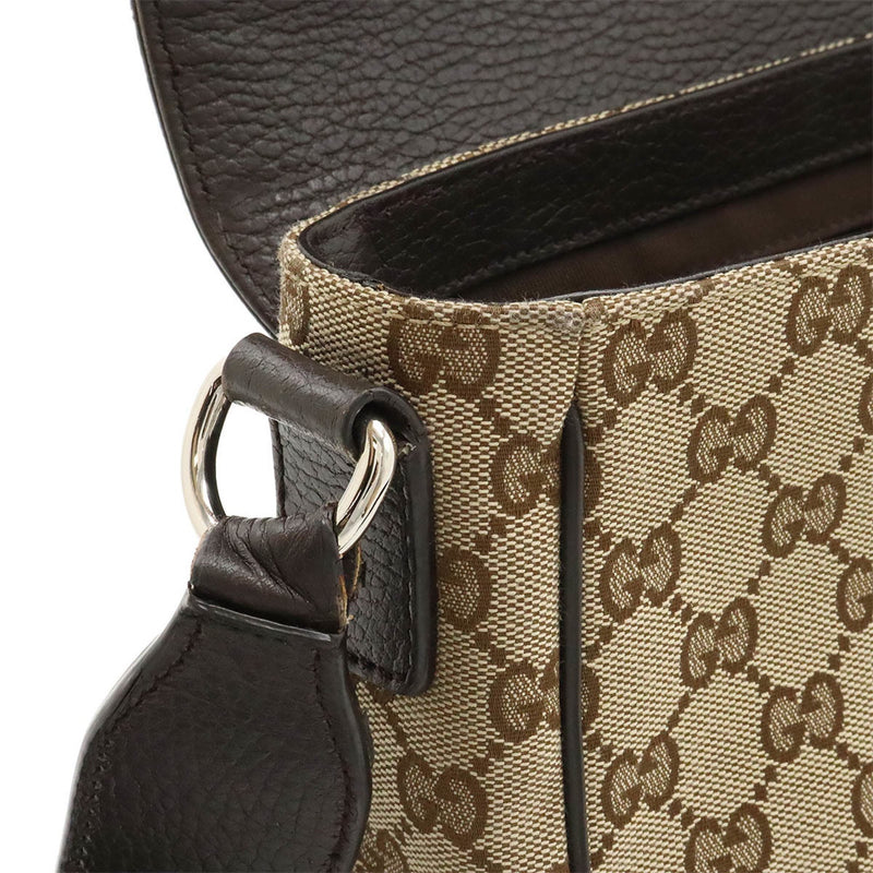 GUCCI GG canvas shoulder bag leather khaki beige dark brown 449172