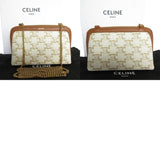 CELINE shoulder bag pouch Triomphe leather off-white brown gold women's s0341i