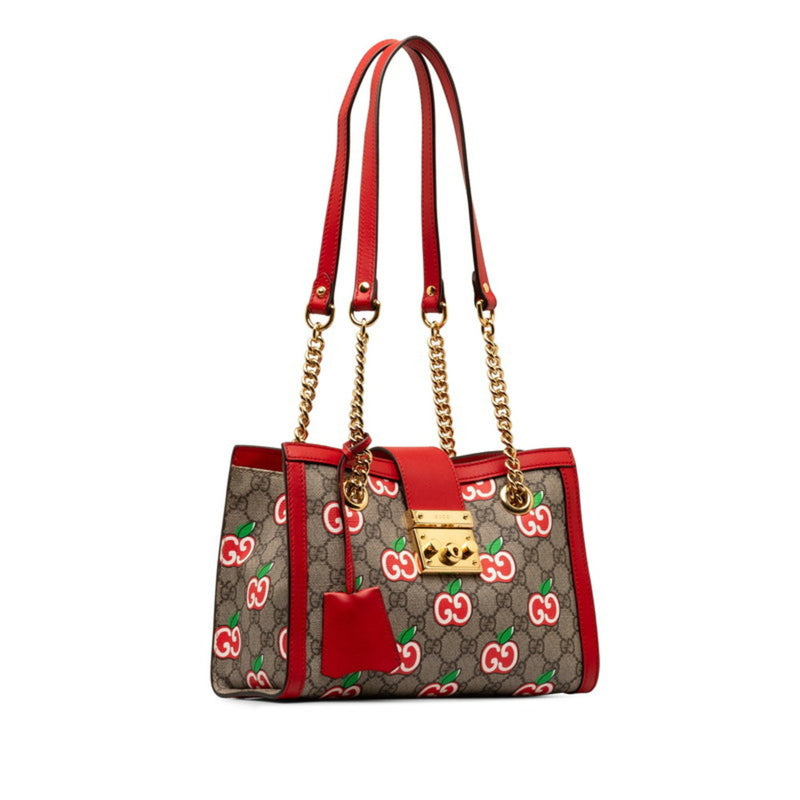 Gucci GG Supreme Apple Padlock Shoulder Bag 498156 Beige Red PVC Leather Women's GUCCI