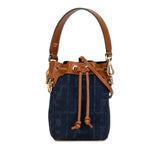 FENDI ZUCCA MONTRESOR HANDBAG SHOULDER BAG 8BS010 NAVY BROWN DENIM LEATHER WOMEN'S