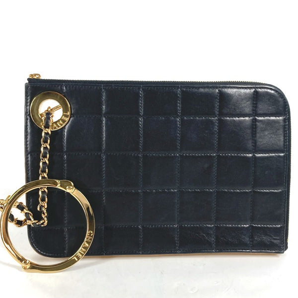 Chanel Chocolate Bar L-shaped zipper Pouch 2WAY Chain Clutch bag Black Gold