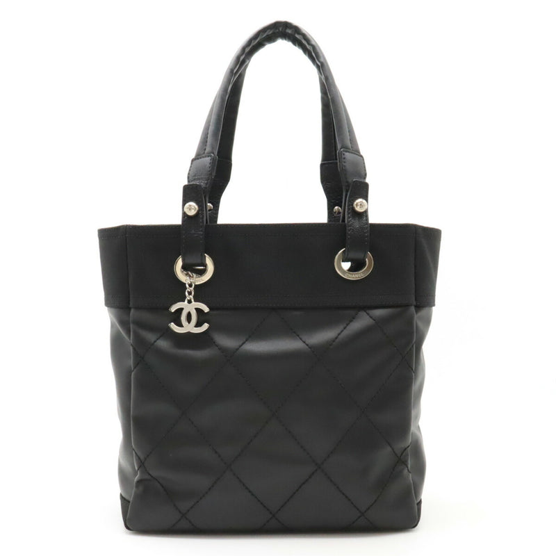 CHANEL Paris Biarritz Tote PM bag Shoulder Coated canvas Leather Black A34208