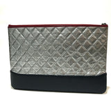 CHANEL A84288 CC Coco Mark Matelasse Metallic Gabriel Pouch Clutch Bag Leather Women's Silver x Navy Red