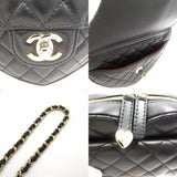 CHANEL Heart Chain Shoulder Bag, Lambskin, Women's, Black, AS3191