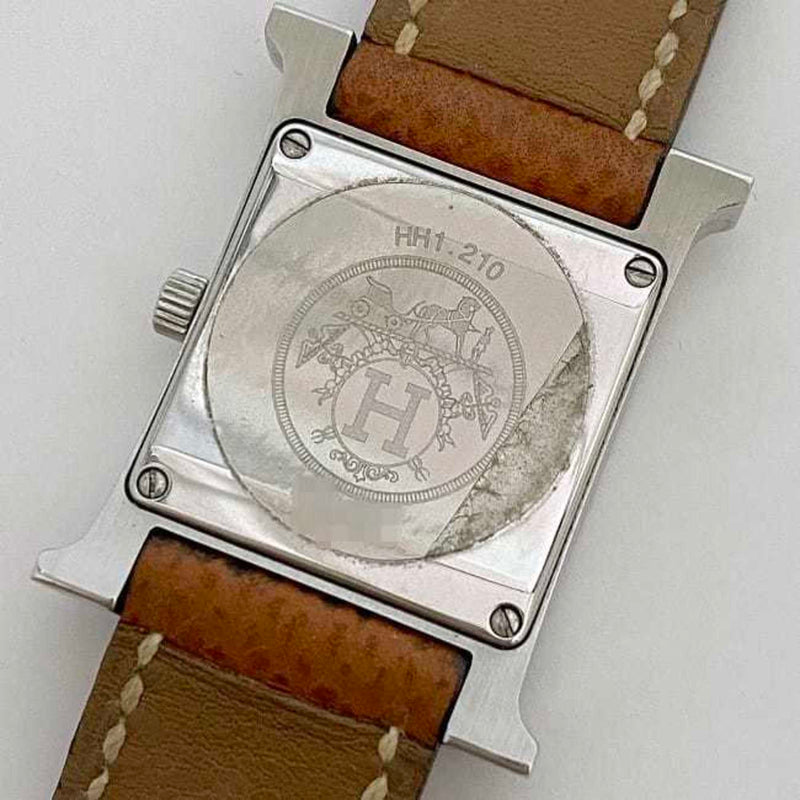 Hermes Watch H Beige Silver Brown HH1.210 Women's SS Leather Quartz J Stamp HERMES Battery Operated 21mm