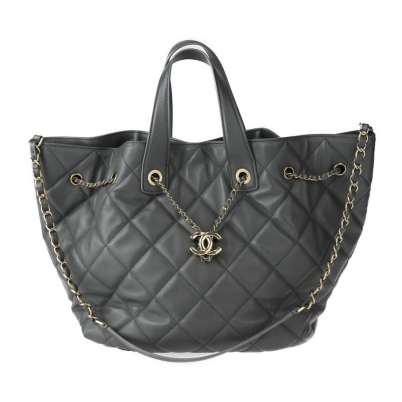 CHANEL Chanel Bag Handbag Lambskin Grey Matelasse Coco Mark Shoulder Tote Quilted