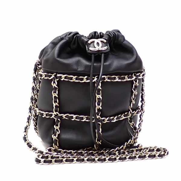 Chanel Chain Shoulder Bag for Women, Black, Lambskin, Coco Mark, Leather, AS2314