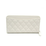 CHANEL Matelasse Round Long Wallet Caviar Skin (Grained Calf) Men's Women's White