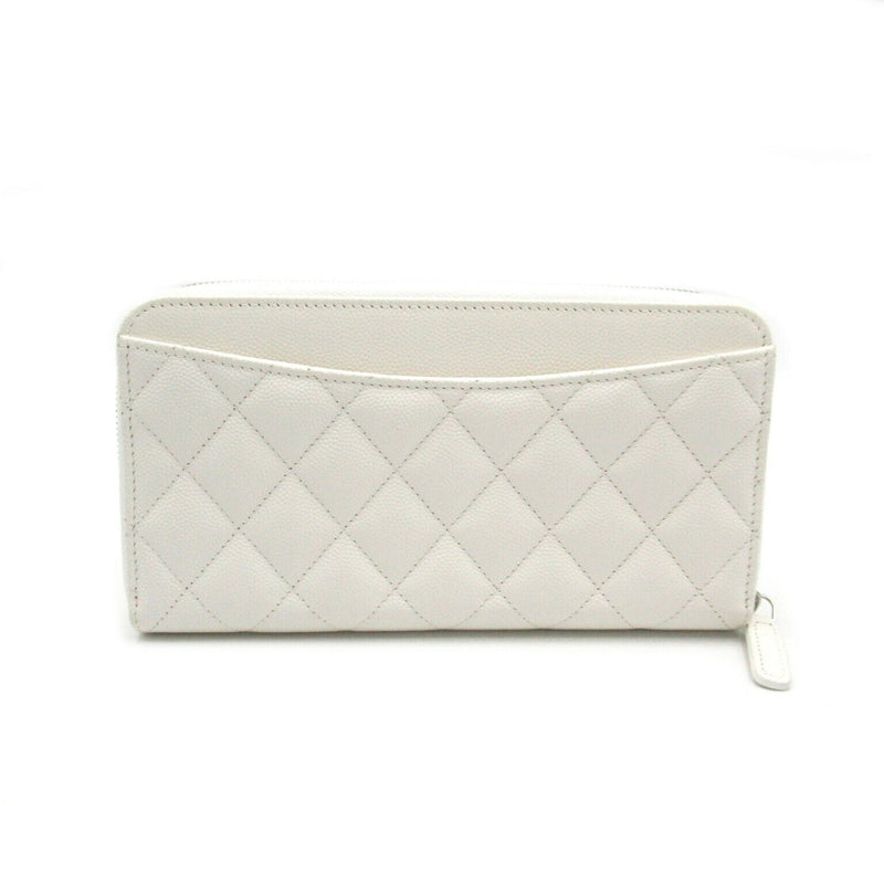 CHANEL Matelasse Round Long Wallet Caviar Skin (Grained Calf) Men's Women's White