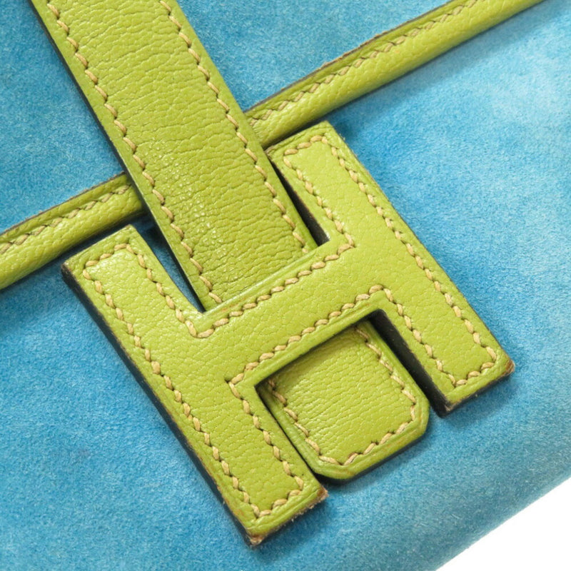 Hermes Jige Mini Dobris Chevre Anis Green Turquoise □ J Engraved Clutch Bag Bicolor Blue 0057 HERMES