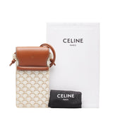 Celine Triomphe Mobile Case Shoulder Bag White Tan PVC Leather Women's CELINE