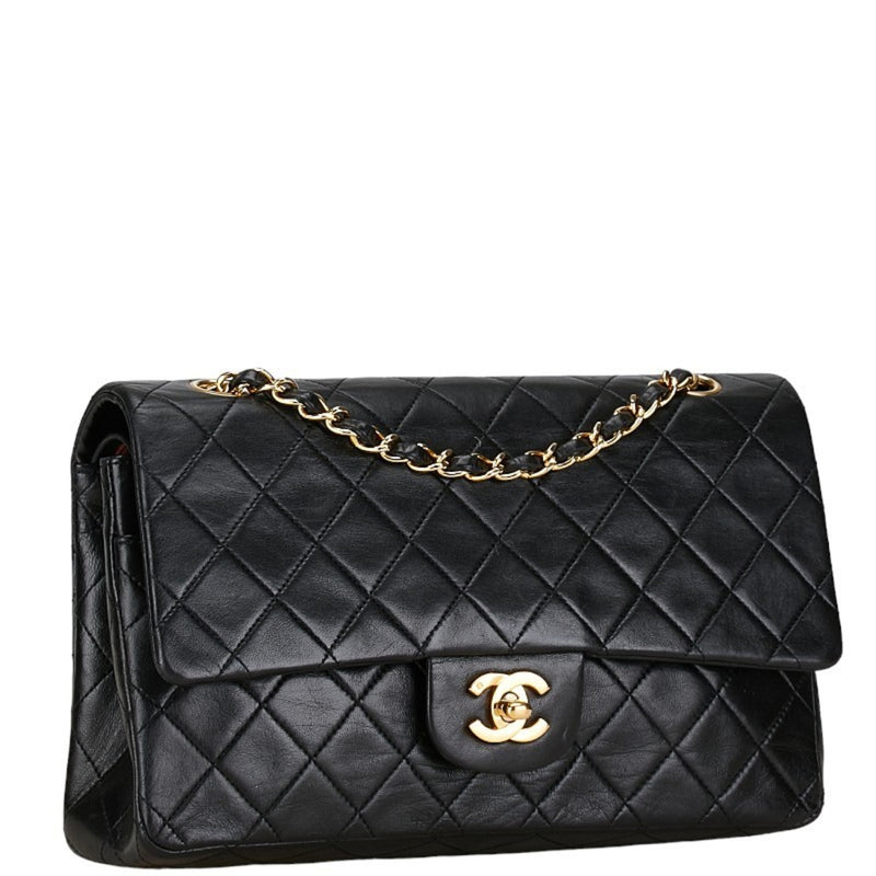 Chanel Matelasse 25 Coco Mark Double Flap Chain Shoulder Bag Black Lambskin Women's CHANEL