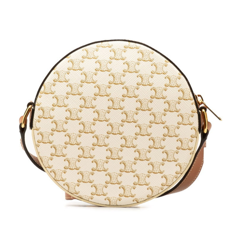 Celine Triomphe Round Purse Shoulder Bag Tan White PVC Leather Women's CELINE